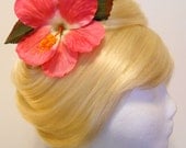 Large Pink Hibiscus Hair Clip, Real Touch, Hawaiian, Tropical, Rockabilly, Wedding, Tiki Island, Luau, Retro Pinup, 50s Flamingo, Photo Prop
