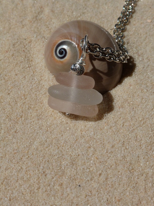 Stacked pink and white sea glass necklace