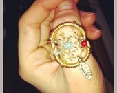 Dream catcher Ring - Wire wrapped & crocheted statement ring - Any color - Any stones - Any size - FREE SHIPPING