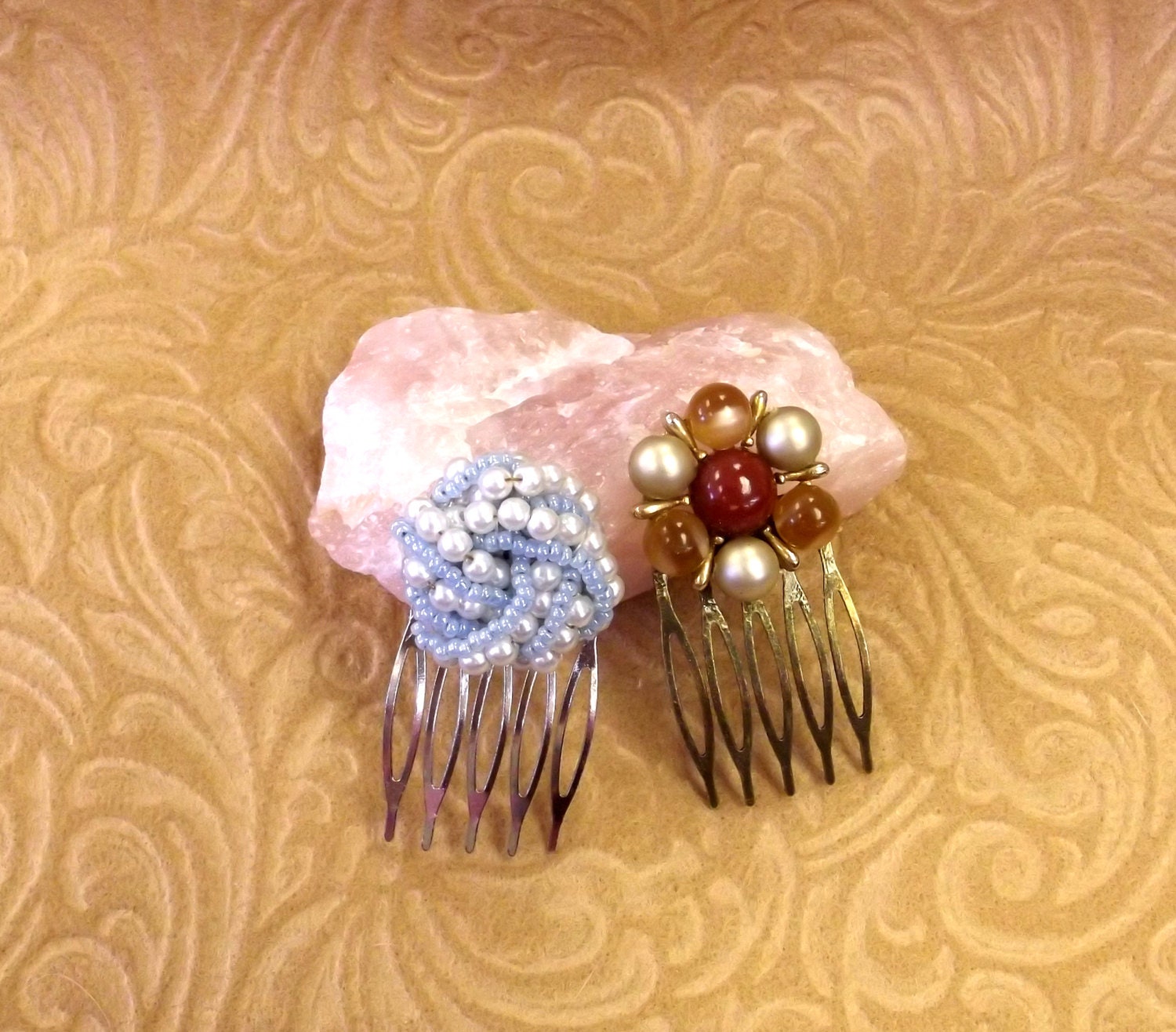 Recycled Vintage Earring Hair Combs, Unique Hair Accessory, Bridal, Prom, Pearl, Bead