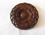 Vintage Jewelry, Carved Wood Brooch, Flower, Costume Jewelry, Detailed