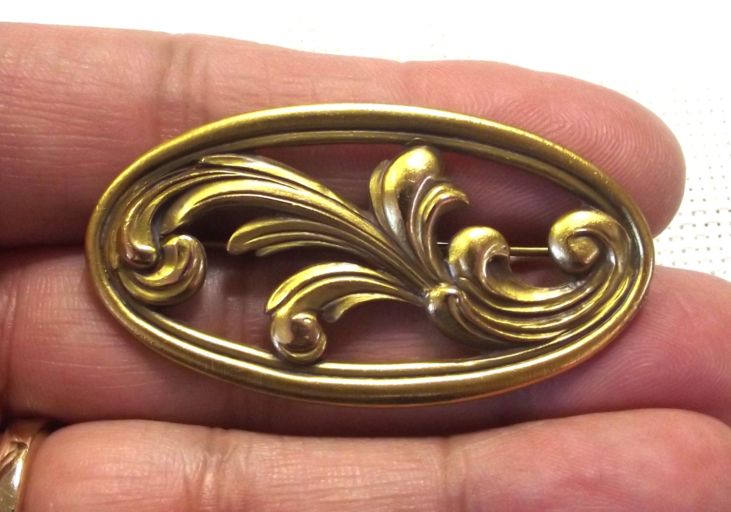 Vintage Art Nouveau Brooch, Gold Tone, Rococo Style, Costume Jewelry, Wedding, Classic