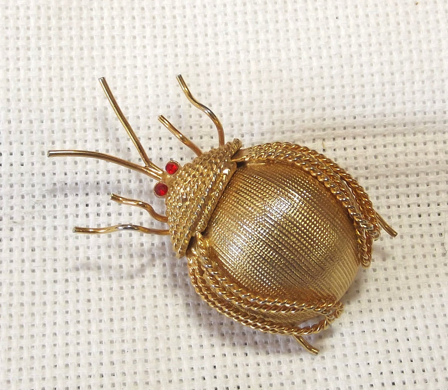 Vintage Jewelry, Brooch, COROCRAFT, Ladybug Pin, Designer Signed, Red Rhinestone, RARE