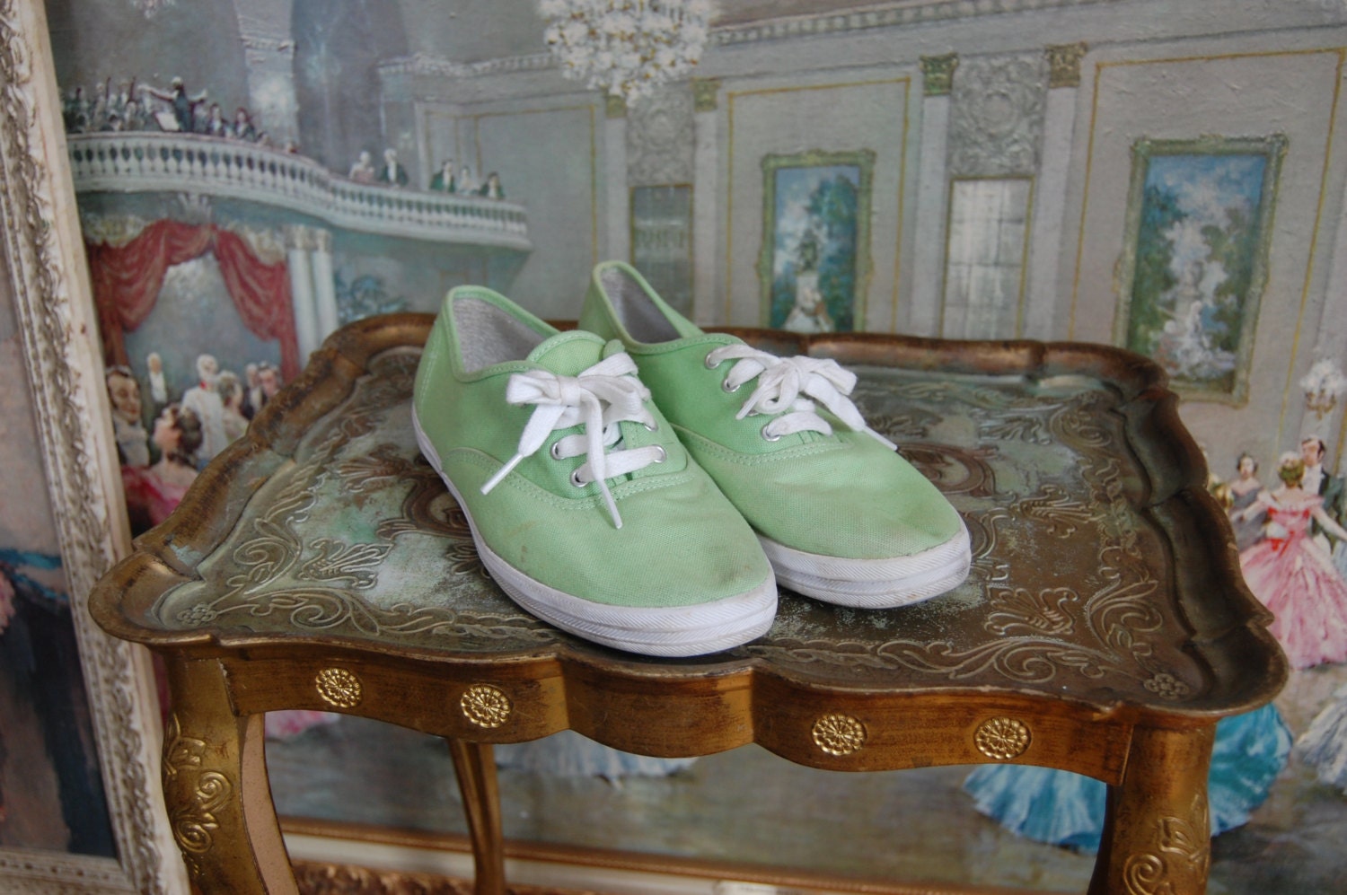 Vintage Keds Orignal //  Canvas Tennis Sneakers // Lime Green // Womens size 7