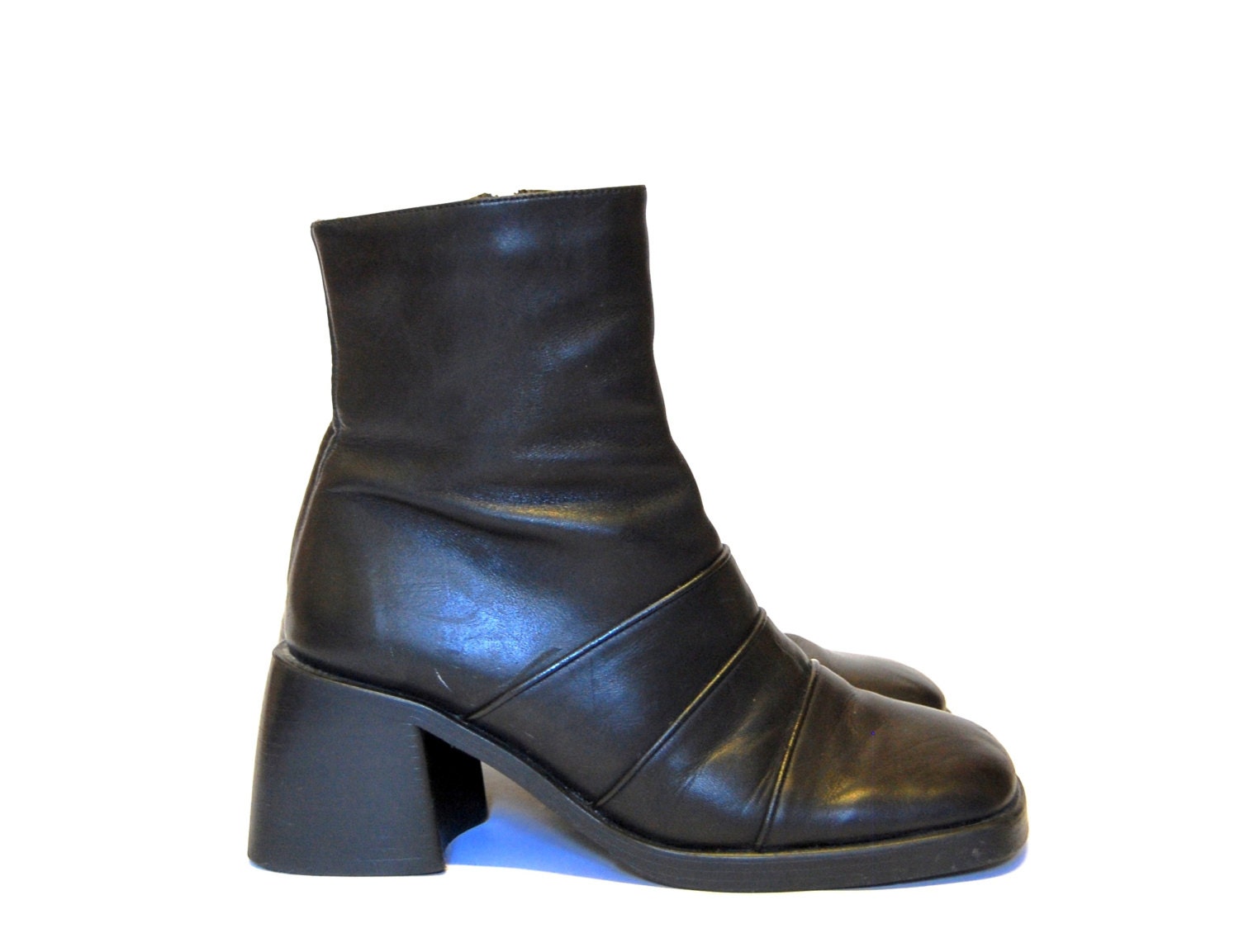 Vintage Retro 90's Grunge Gothic Platform Raver Leather Ankle Boots Woman's UK 8