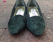 Vintage Green Suede Mootsies Tootsies Kitten Heels, Size 7B