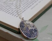Felt & Embroidery Pendant, Blue, White, Gold and Vintage Lace, Oval