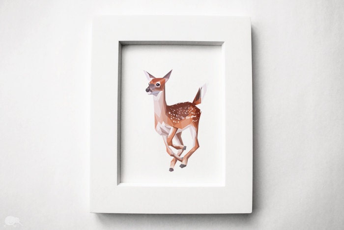 Bambi, Geometric, Minimal, Animal Print, Baby Deer, Original illustration, Art, A4, A3, A6, A5