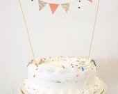 Fabric Cake Bunting Decoration - Cake Topper - Wedding, Birthday Party, Shower Decor "Deco Peach" seashell pink apricot navy white dots