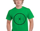 Bicycle T Shirt.  Bike T Shirt. Wheel T Shirt. Men Sizes S  Green. Hand Screen Printed
