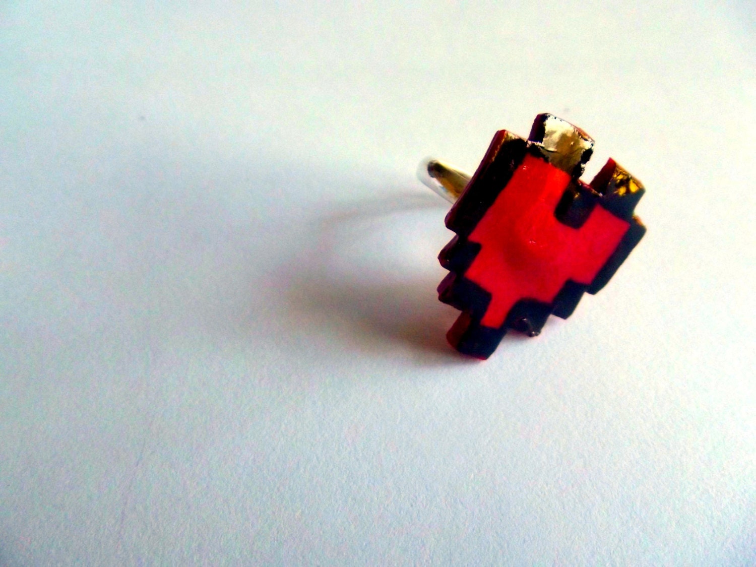 8 Bit Pixel Heart Red and Black Adjustable Ring