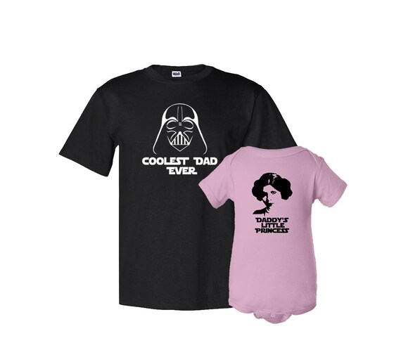 Coolest Dad Ever and Daddy's Litle Princess Father T-Shirt Daughter Bodysuit Matching Set First Father's Day Funny Baby Shower Gift Idea
