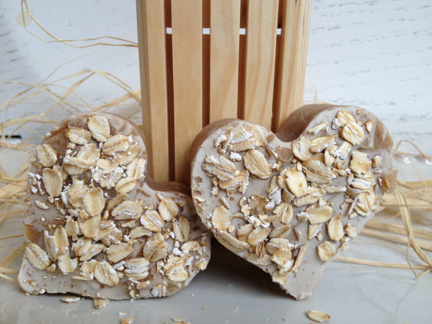 Mother's Day - Heart Soap - Handmade Soap Set - Two of Hearts Oatmeal Honey Hearts - Wooden Draining Soap Dish