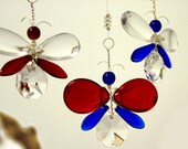 Butterfly Mobile Crystal Suncatcher Hanging Mobile, Children Crystal Mobile Glass Mobile, 4th of July Ornament American Red White Blue