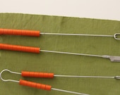 Vintage Orange BBQ Grill Tool Set - Backyard Patio Entertaining Trio