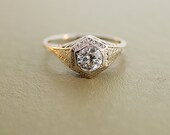 Antique 14k White Gold Filigree Diamond  Engagement Ring