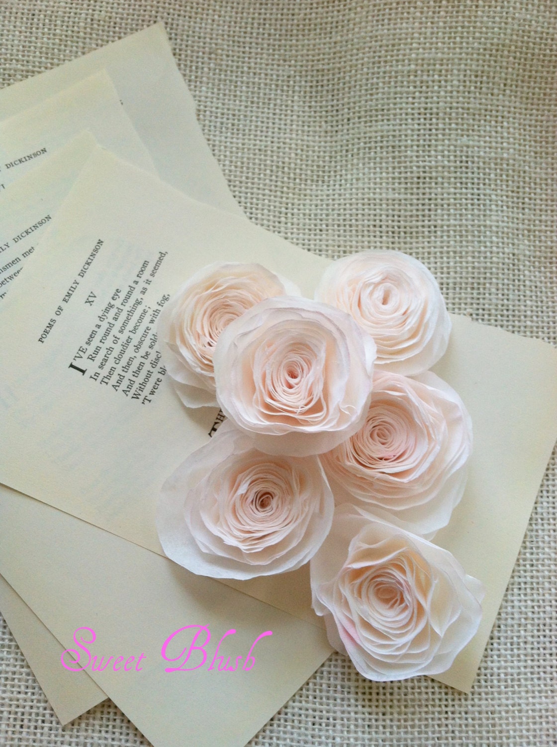 Set of 3 - Hand Painted/Hand Made Blush Wedding Paper Flowers/Bridal Shower Decor/Table Decoration/Shower Party Decor