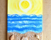 The beach series II, original mixed media art on canvas, spring home decor