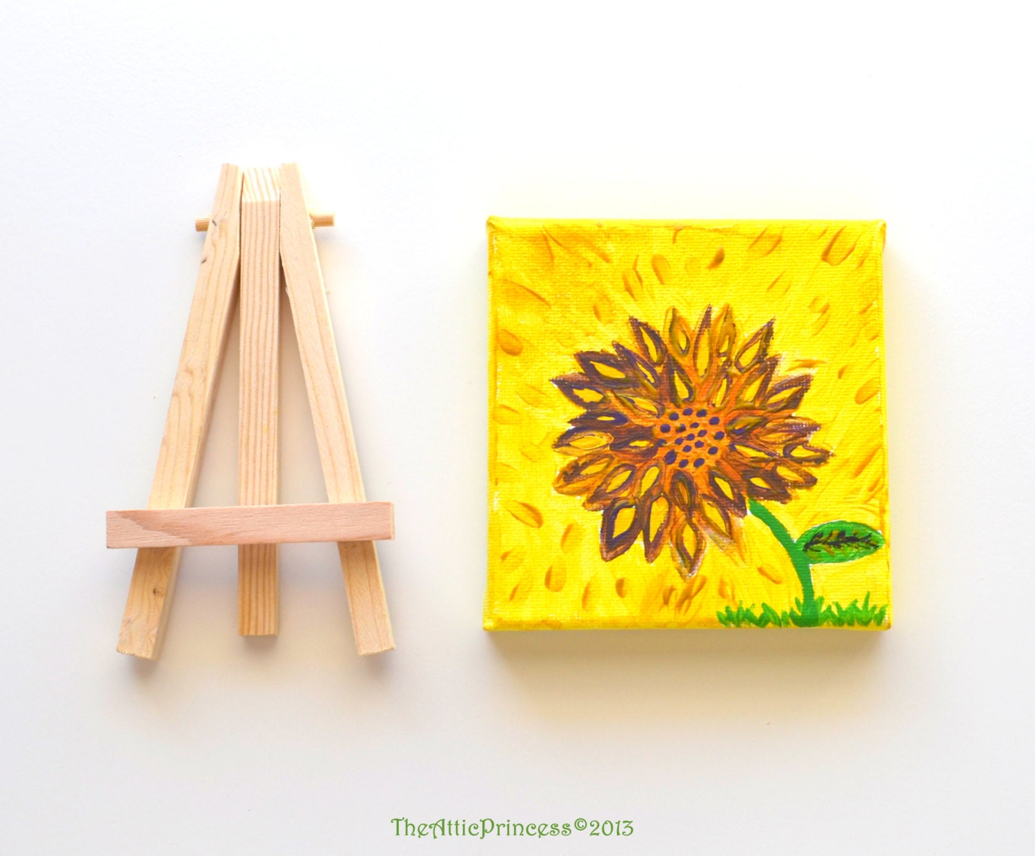 My garden, wildflower original acrylic miniature painting on canvas, spring home decor