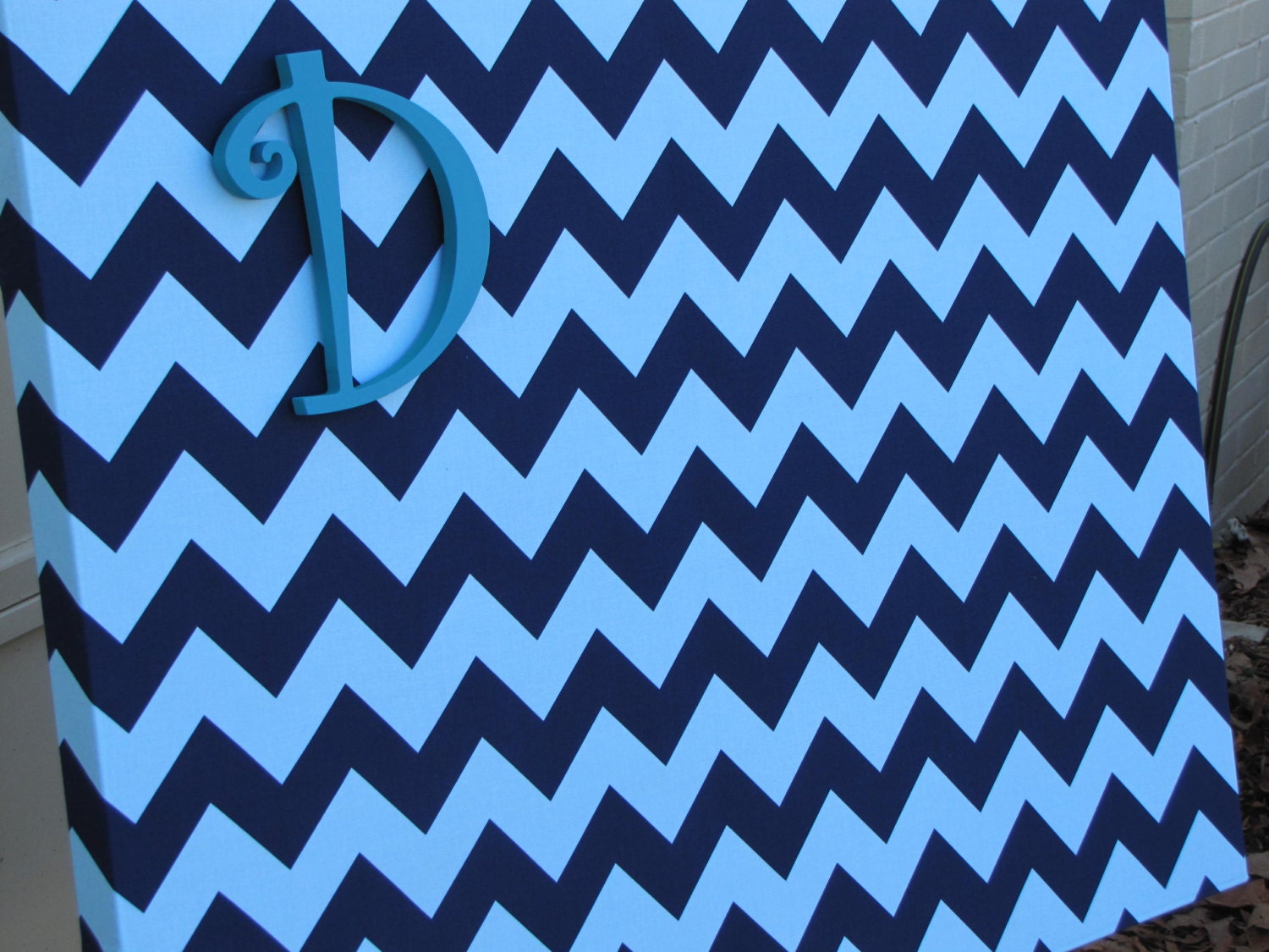 Chevron blue two tone fabric magnetic board Bulletin Board 22x28 Upholstered magnet memo board initial THE CHARMING WALL
