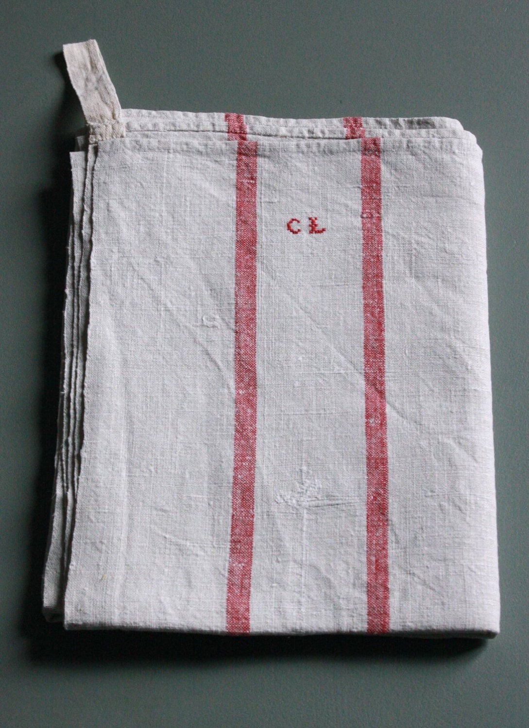 vintage red striped towel, pure linen, extra large size