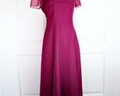 Vintage 80s party dress/ red gown/ chiffon overlay/ empire waist/ evening formal gown/ party dress/ prom/ wedding/ purple garnet burgundy