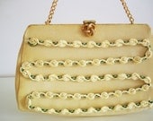 Vintage 60s floral purse/ light pastel lemon yellow color/ gold tone frame/ spring accessory/ doubles as clutch