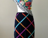 Vintage Rainbow Stripe Black Pencil Skirt Chic Pin Up