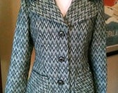 Vintage 1960s Jersey Wool Jacket with Faux Fur Collar - L