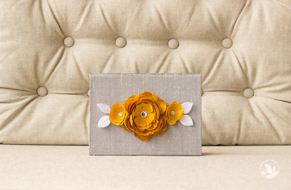 Silk Folio Keepsake and Invitation Set Deposit - Emilie - Gray and Yellow Wedding Invitation