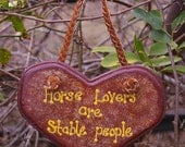 Tole Painted Wood Heart Sign w/ Hand Braided Hanger - Horse Lovers