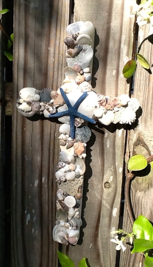 Seashell Cross/ Reclaimed Wood/Seashell Decor