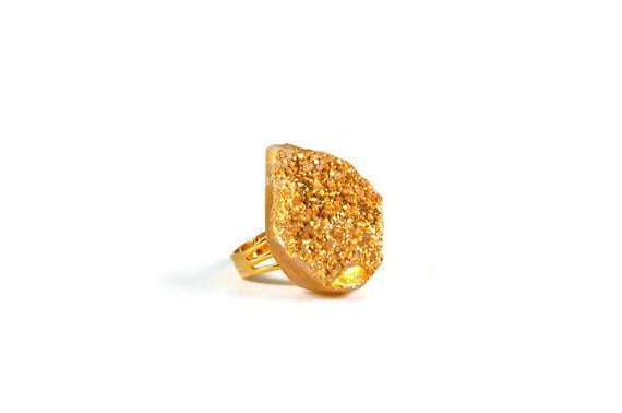 Gold Dusted Precious Stone  22K Gold Plated Adjustable Ring