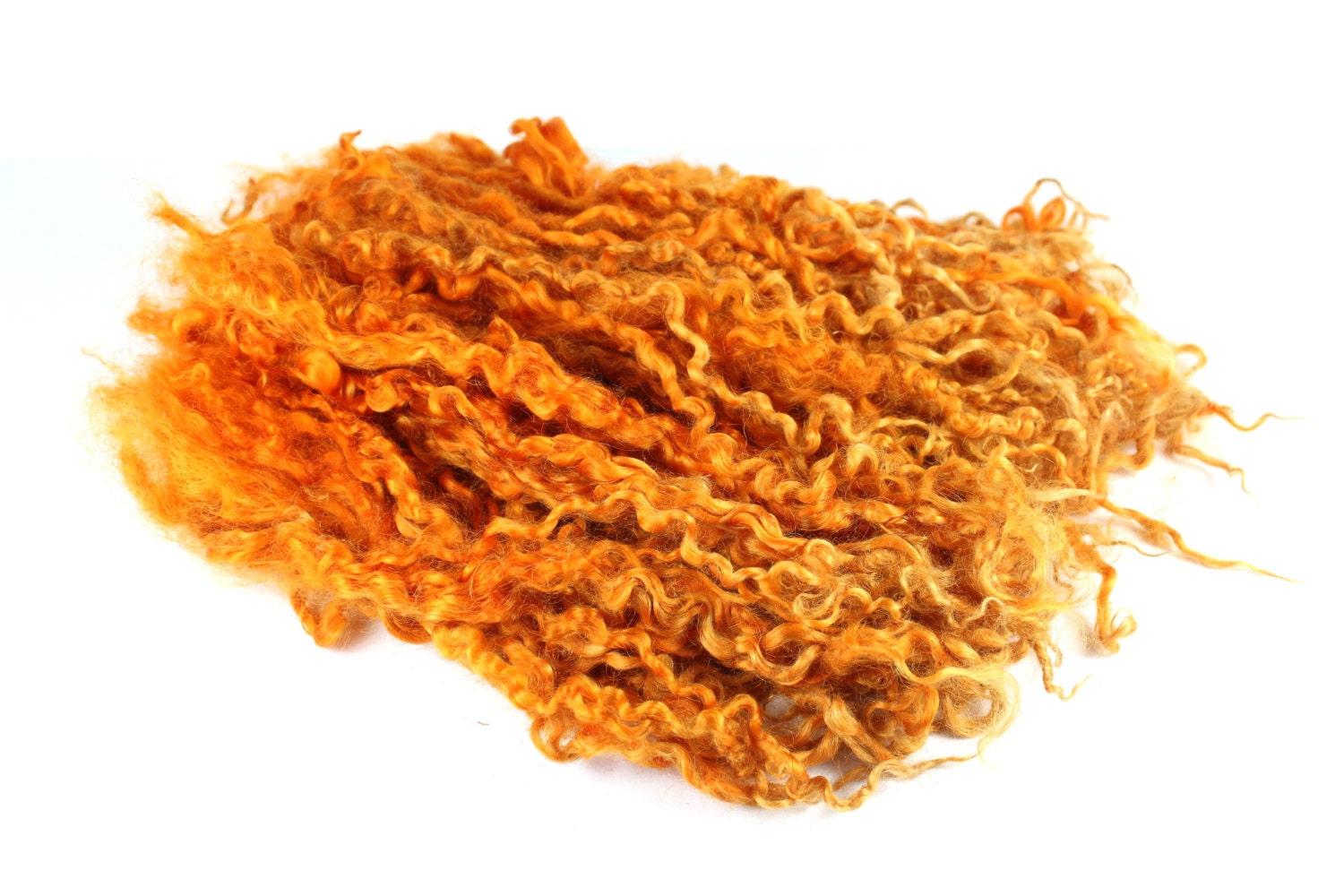 Rust Yellow Orange - Super long Locks curls from Teeswater sheep for Tailspinning, dollmaking, doll hair or felting - single color - SpinningMermaid