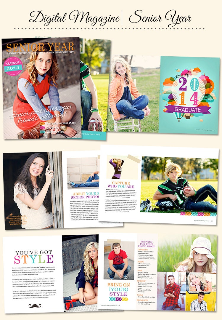 INSTANT DOWNLOAD Senior Year Portrait Magazine Template for Photographers - SM101