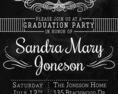 Chalkboard Graduation Party Invitation - Printable DIY 4x5 Postcard - Black White Modern Teen Grad Graduate Chalk