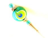Beaded hat pin turquoise womens accessories calla lily peacock feather light teal art deco scarf ascot lapel stick pin brooch tagt tenx