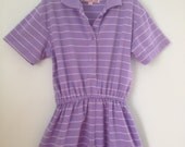 Vintage 80s Purple Polo Romper One Piece Summertime Girl's Size 10-12