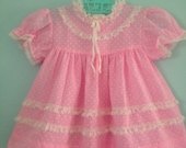 Vintage Pink Polka Dot Lace Party Dress 12mo
