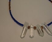 Quartz Crystal Necklace-Colbalt Czech Glass Paired with Quartz and Copper/ Modern Tribe/ Boho/ Elegant