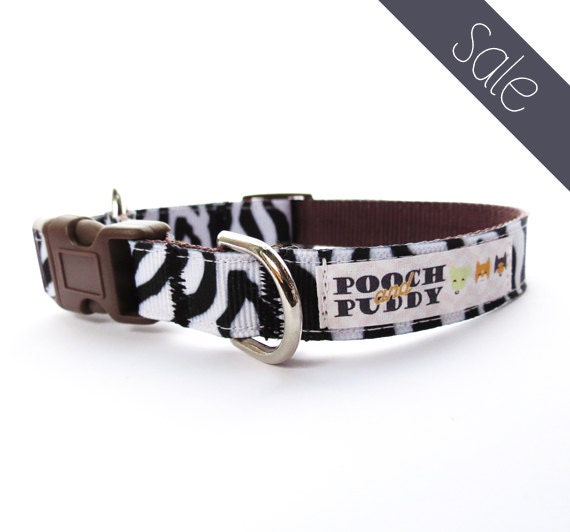 Zebra Small Dog Collar - zebra dog collar, black dog collar, white dog collar, striped dog collar