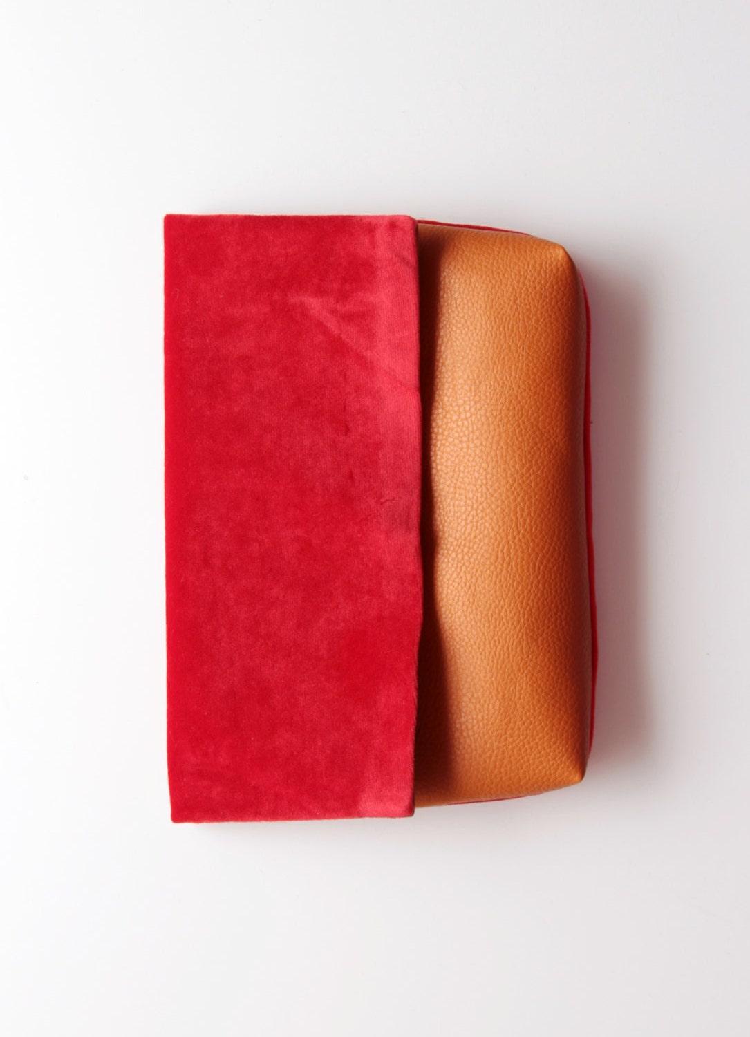 TULIP/ two color leather & velvet envelope clutch - DDSLLGirlsStore