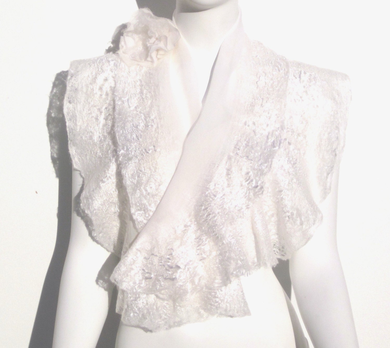 Nuno Felted Wedding Wrap Ivory White Silk Bridal Shrug Made To Order