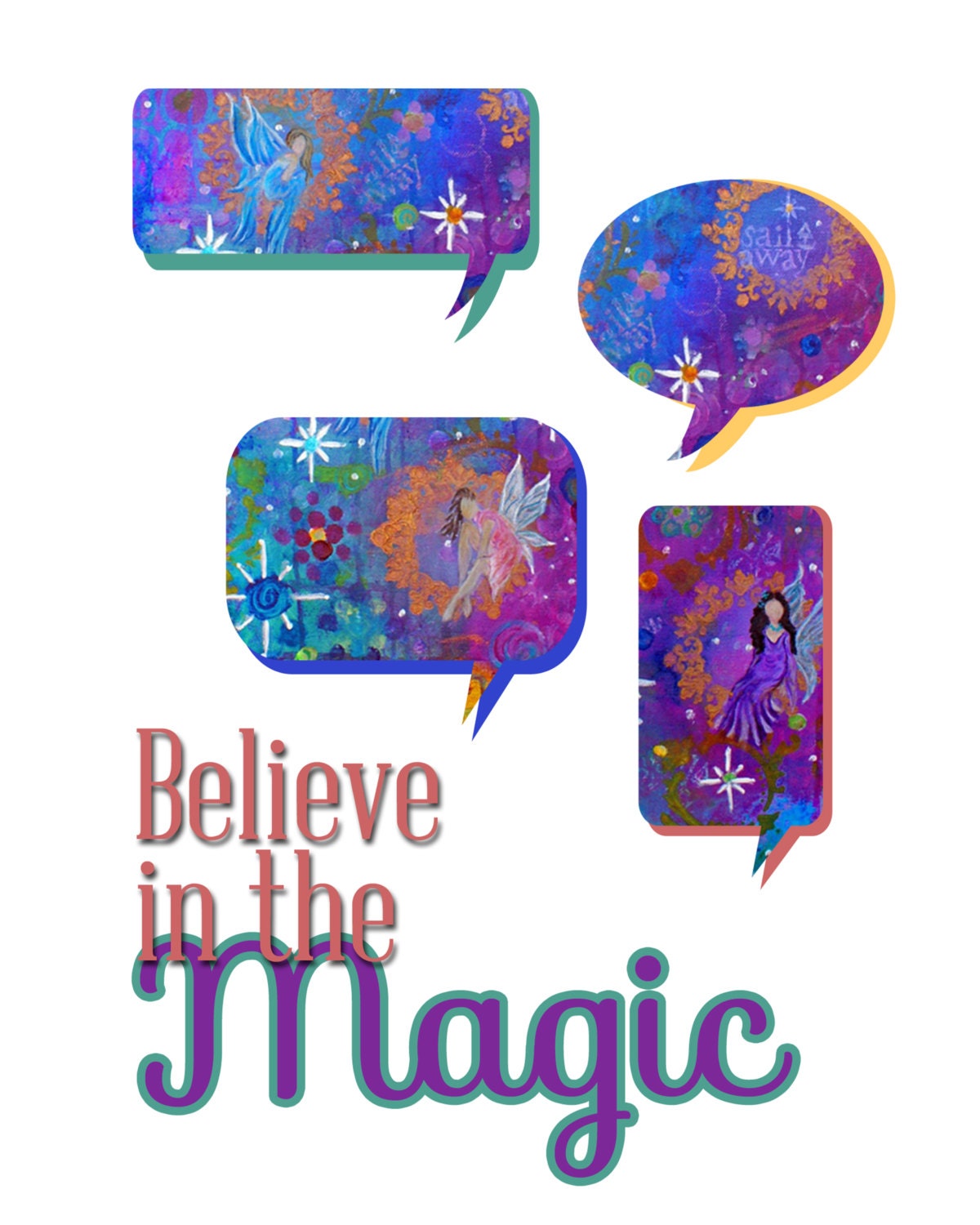 Fairy Art 8 x 10 Print-Girls Bedroom Decor-Whimsical Art-Purple,Blue- Pink-Home Decor--Fantasy Art-Nursery Wall Decor-Believe in the Magic