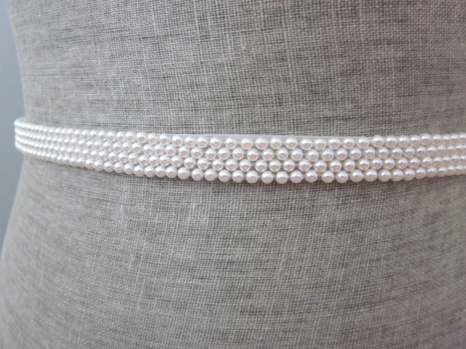 skinny White Pearl rows Beaded sash / belt