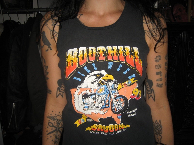 Vintage Boot Hill Saloon Bike Week 1993 Tank Racer Shirt Tee Top Motorcycle Biker