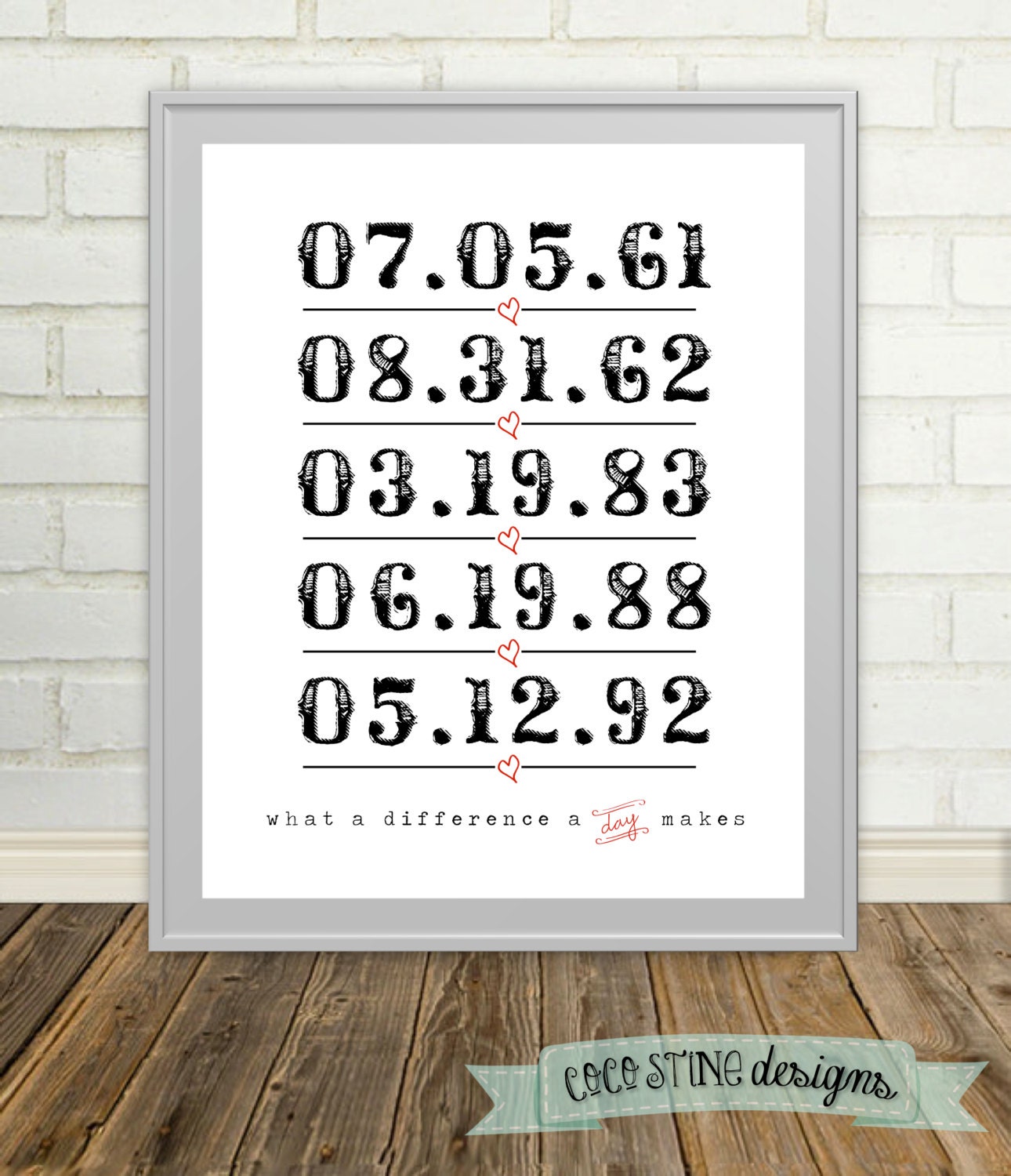 What a Difference a Day Makes Print- with heartsl :) Tell a story about life, love and special occasions