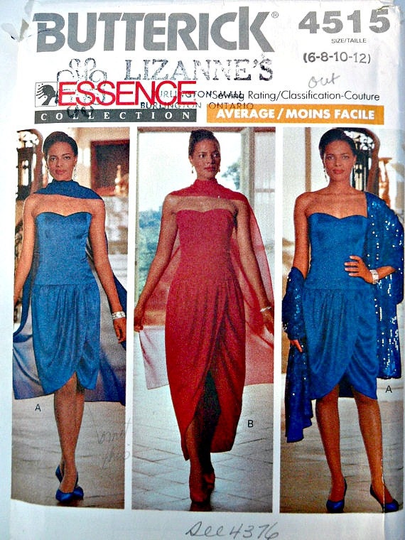 Strapless High Low Hem Cocktail Dress and Stole Wrap Bridesmaid Wedding Butterick 4515 Essence Collection Size 6 8 10 12