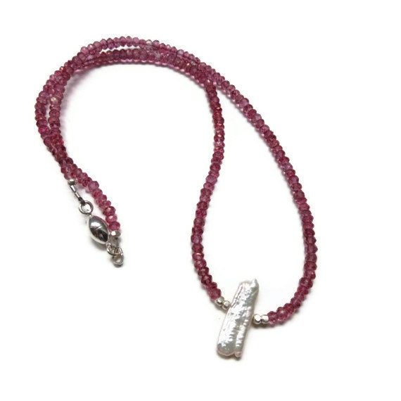 Mystic Pink Topaz and Freshwater White Biwa Pearl and Sterling Silver Necklace