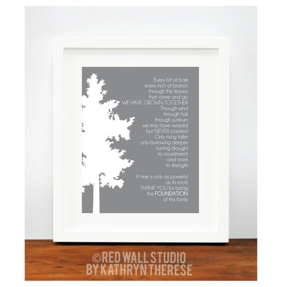 Gift for Parents Anniversary Gift - Family Tree Art Print Poem - Father of Bride Gift - Gray Wedding Grandparent Gift under 20